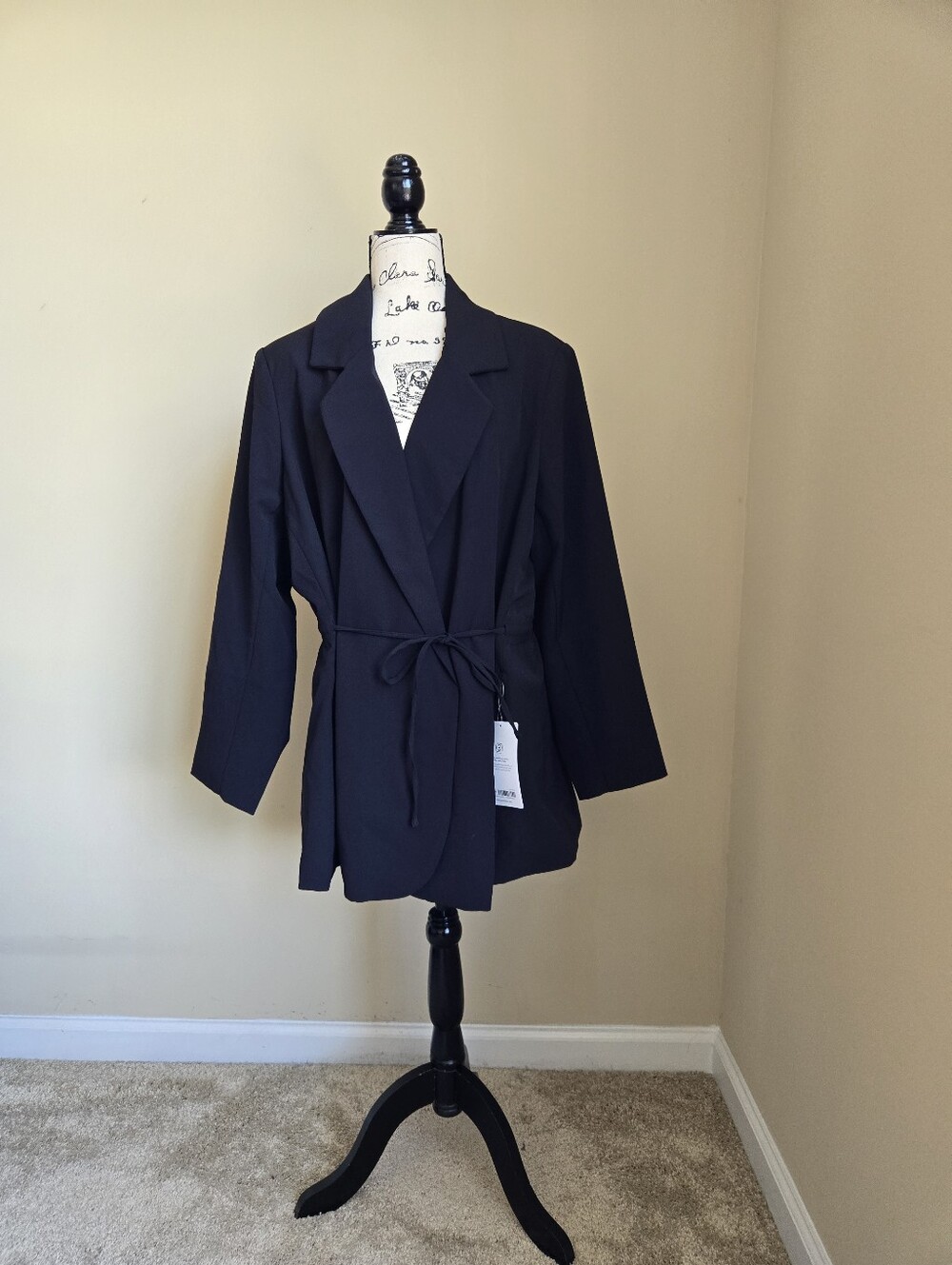 Athleta Primatwill Blazer Jacket Womens 20 Black Open Tie Waist